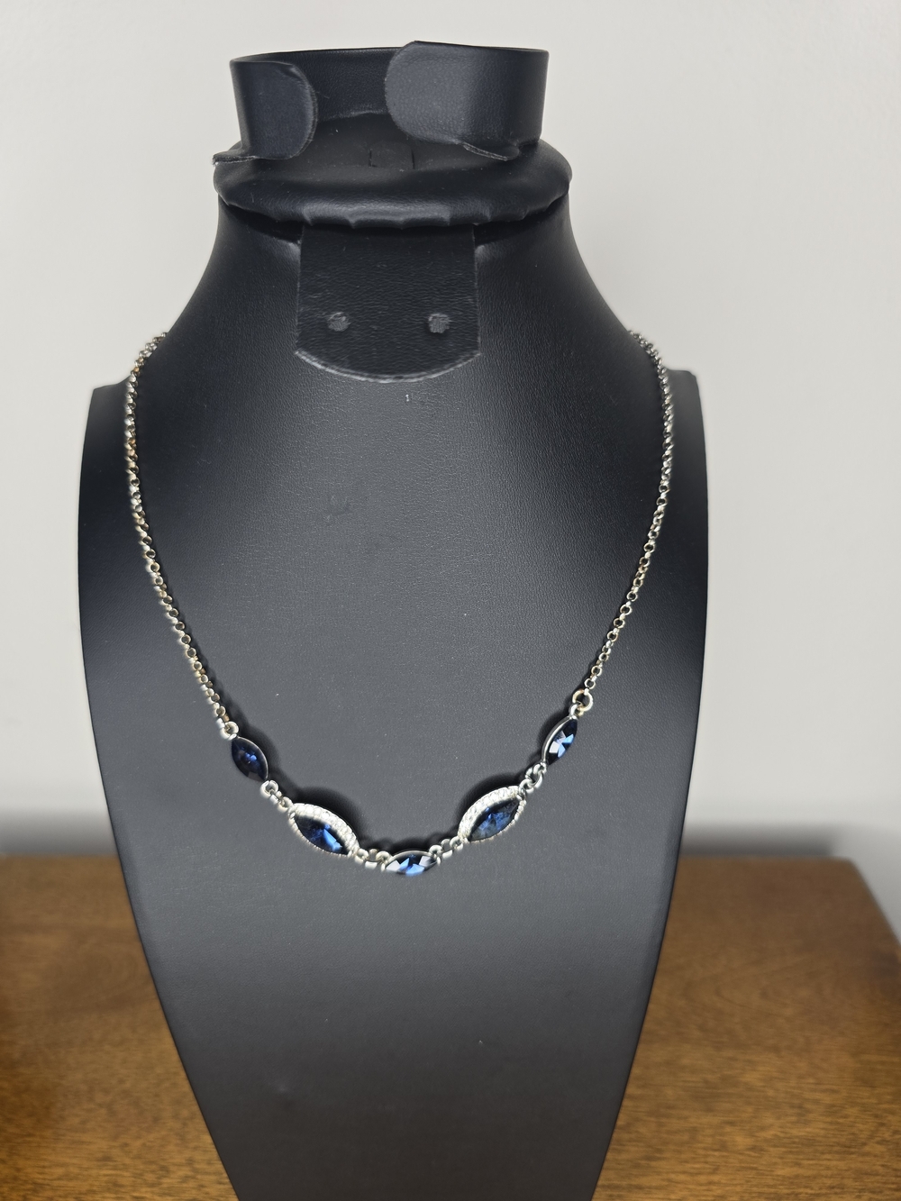 Monet Silver-Tone Necklace with Blue Marquise Crystals